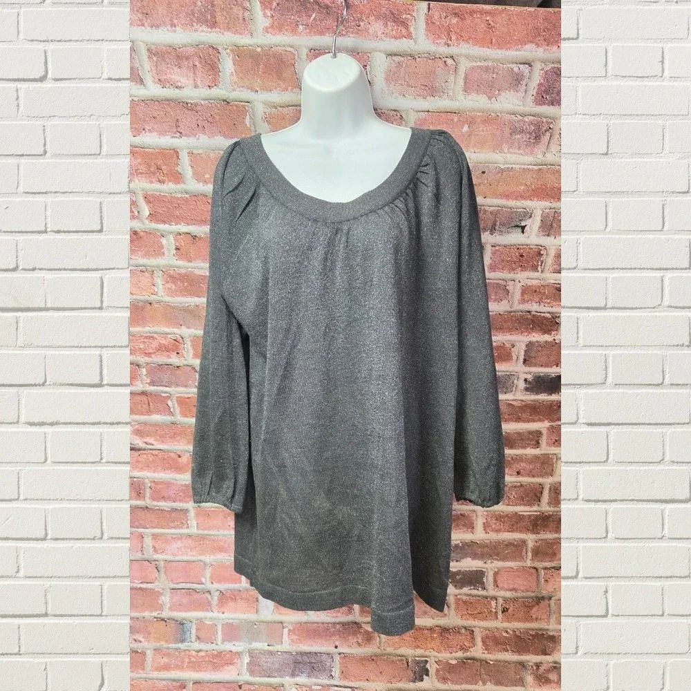 Vintage Women's WOMAN WITHIN Black Long Sleeve Metallic Top Size‎ Large
